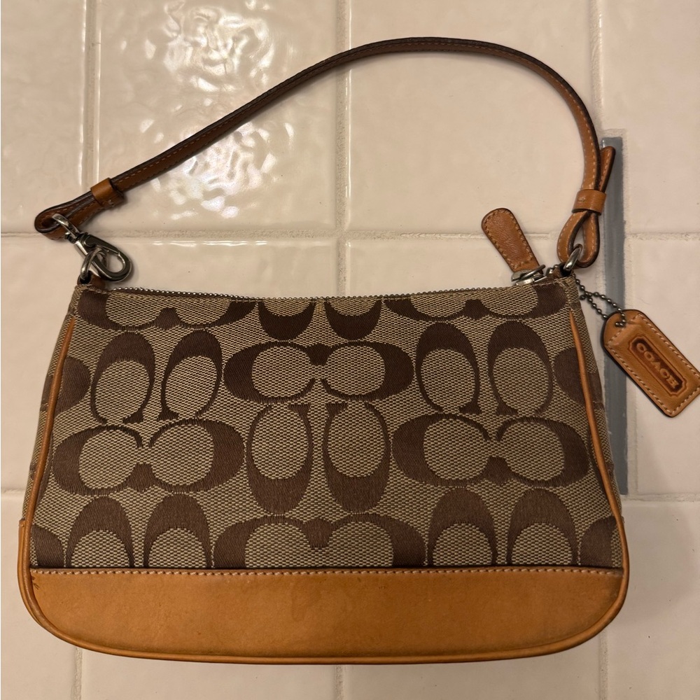 COACH Demi Pouch Shoulder Bag in Signature Canvas Print & Leather